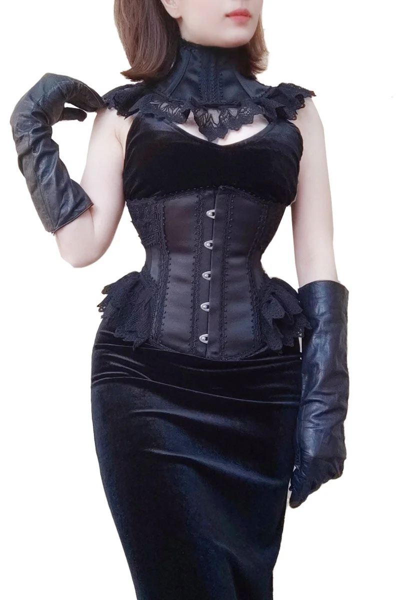 Annzley Lolita Black Gothic Ruffle Lace Korset Postpartum Corset For Women Waist Traniner For Women