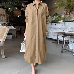 ZANZEA Elegant Women Shirt Dress Spring Fashion Long Sleeve Buttons Down Vestidos Chic Casual Office Ladies Solid Sundress Robe