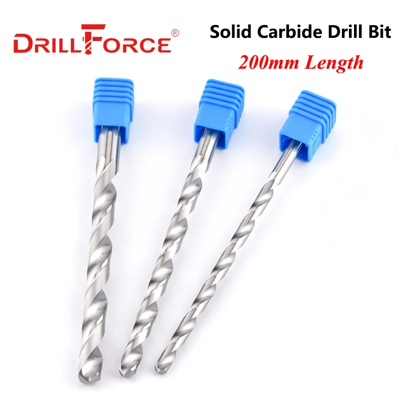 Drillforce 1 PC 5mm-20mmx200mm OAL Solid Carbide Bor Bit Set Terang Bulat Betis, spiral Flute Mata Bor untuk Logam