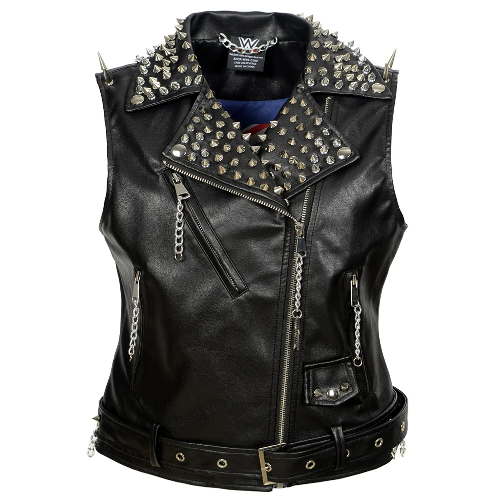 

2021 New Punk Black PU Rivet Graffiti Crop Waistcoat Women Sleeveless Summer Vest Fashion Faux Leather Chains Club Party Outwear