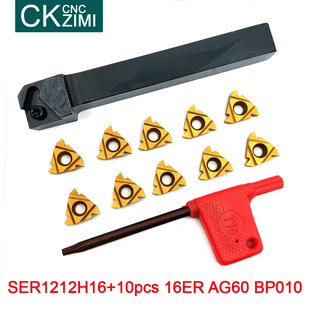 SER1212H16 CNC + 10PCS 16ER AG60 คาร์ไบด์แทรกเครื่องกลึงโลหะภายนอกหมุนเครื่องมือ Holder Thread Turning เครื่องมือ