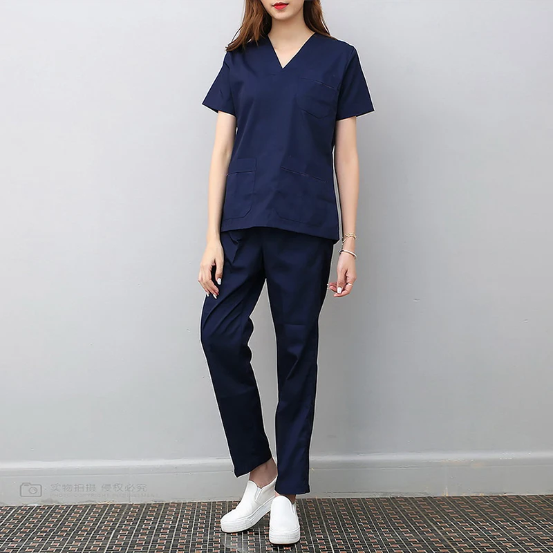 Workwear Clothes Health Workers Frosted Tops Pants Beauty Salon Scrub Uniforms Scrubs Set Short Sleeve V-neck Uniform coat