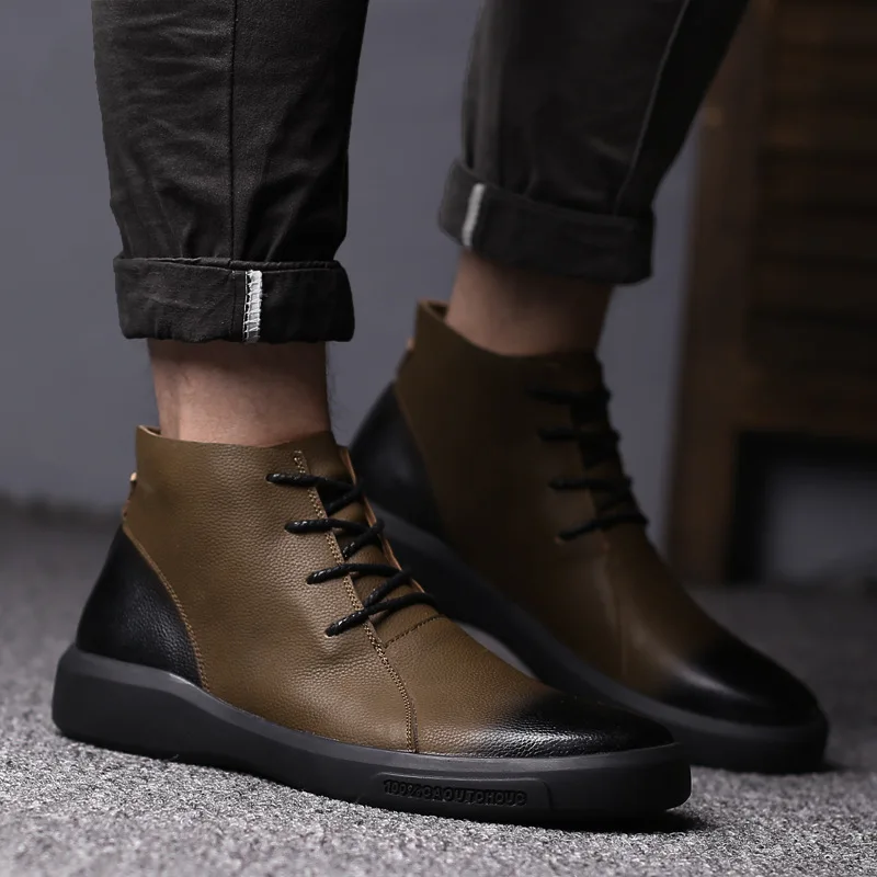 QFFAZ Chelsea Boots Men Winter Shoes Mens Leather Shoe Ankle Cowboy Waterproof shose Man Motorcycle Casual Boot Men's Footwear