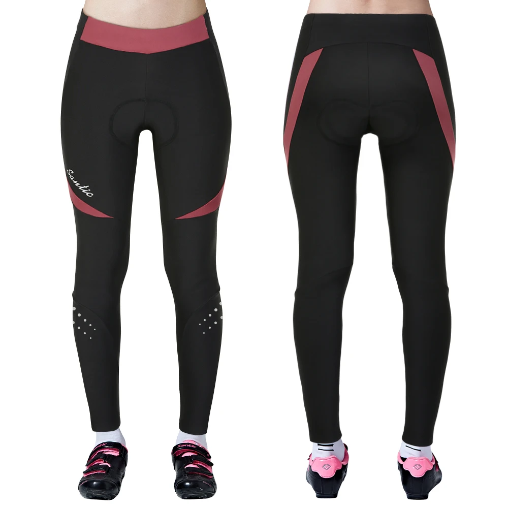 Santic Women Cycling Pants Winter Fleece Thermal 4D Padded MTB Bike Long Leggings Reflective Bicycle Sports Trousers Asian Size