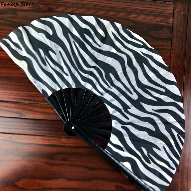 Black Bamboo Bone Leopard Print Fan Zebra Print Color Skull Dancing Masquerade Props Fan Decoration Stage Play Tool Punk Decor