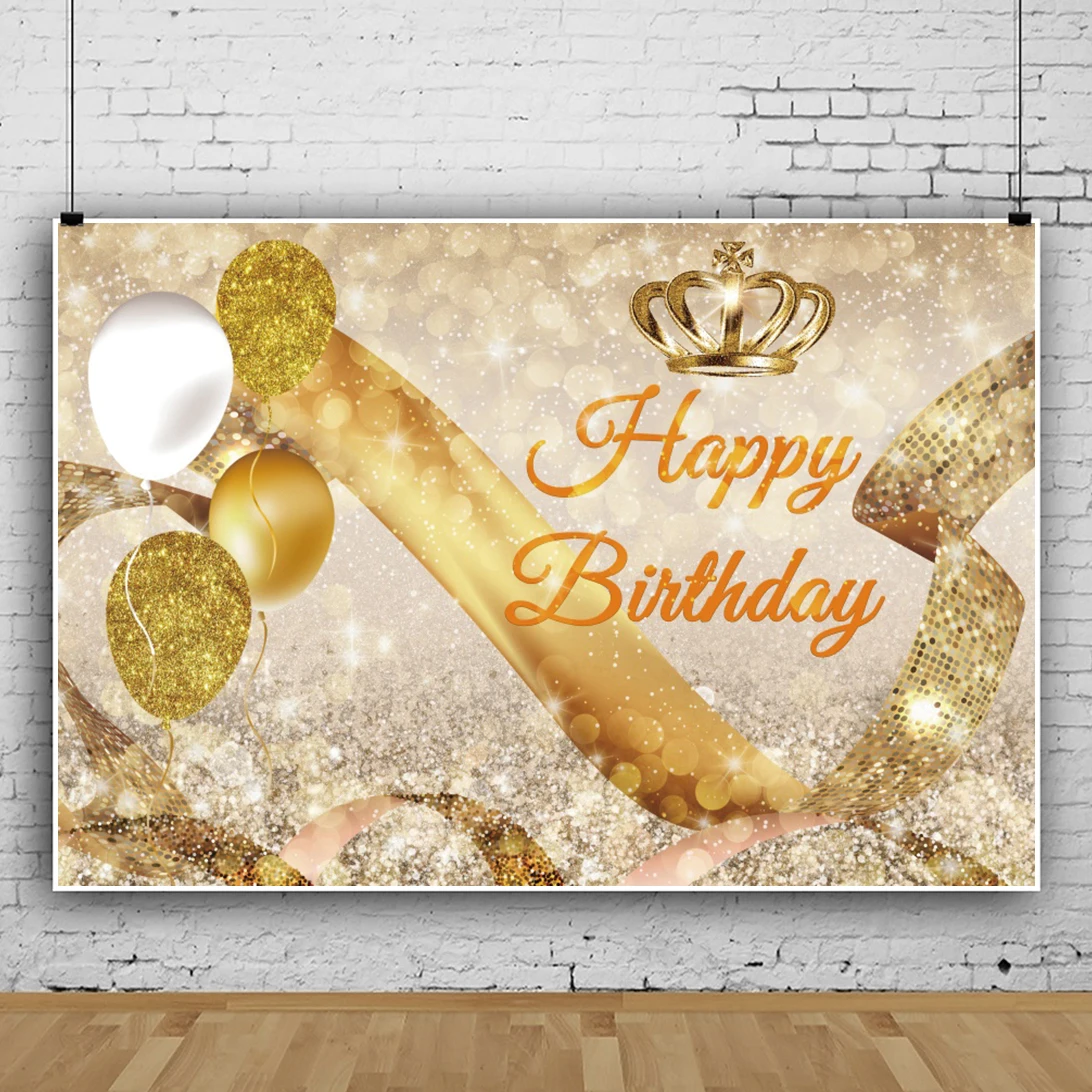Laeacco Gold Crown luccica Happy Birthday Party Light Bokeh Background ritratto personalizzato Poster sfondo fotografico fotografico