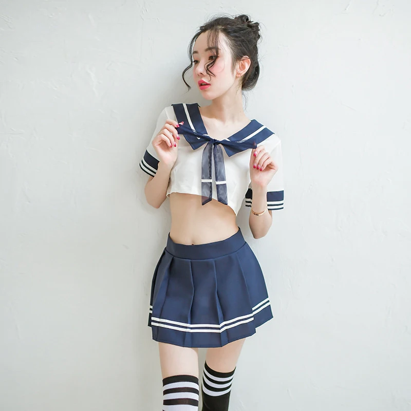 Blue new Japanese sexy student uniform temptation sleepwear suit sexy sailor suit pajamas suit with T pants