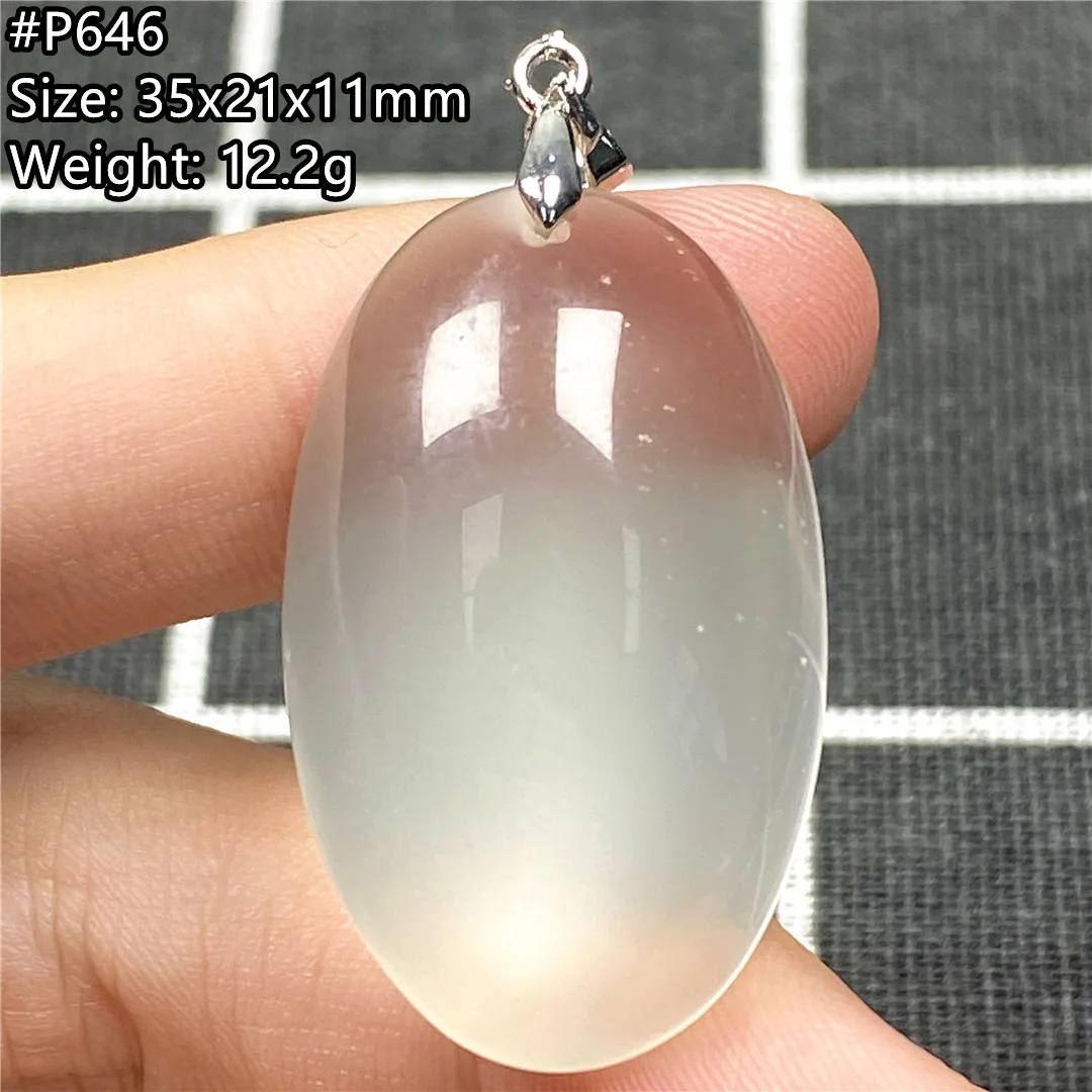 Natural Moonstone Pendant Necklace Jewelry For Women Men Healing Love Gift Clear Beads White Light Stone Crystal Silver AAAAA