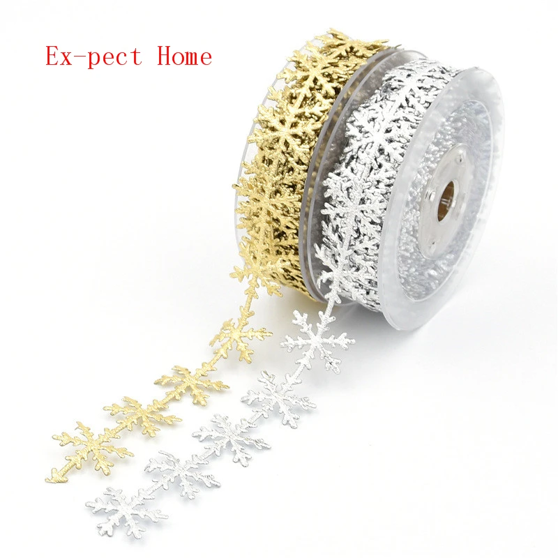 

2.5cm*10m Gold Silver Snowflake Ribbons Christmas Tape Trim for Handmade DIY Gift wrapping Christmas New Year decoration