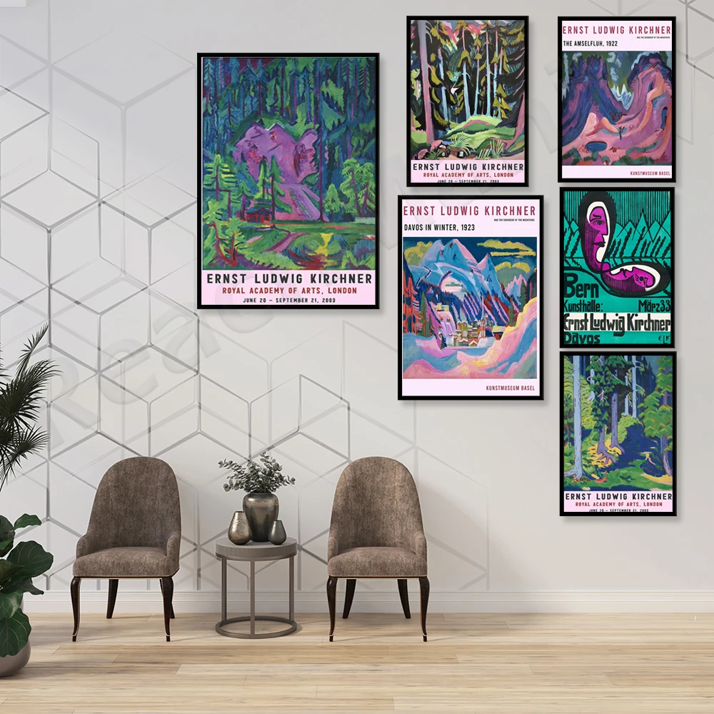 ملصق إرنست لودفيغ كيرشنر، الجبال السويسرية، ملصق متحف طباعة كيرشنر، هدية عتيقة مطبوعة فنية تجريدية حديثة #3