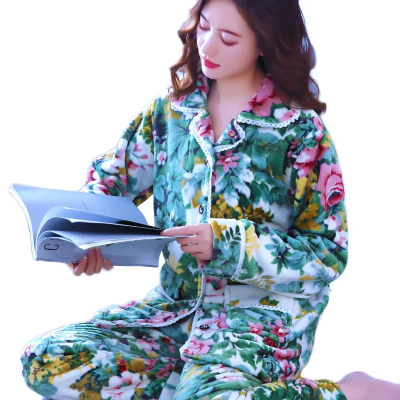 Trending Products Home Clothes For Women Pajamas Coral Fleece Print Nightgow Set Lady Autumn 2 Piece Set Female Free Shipping289