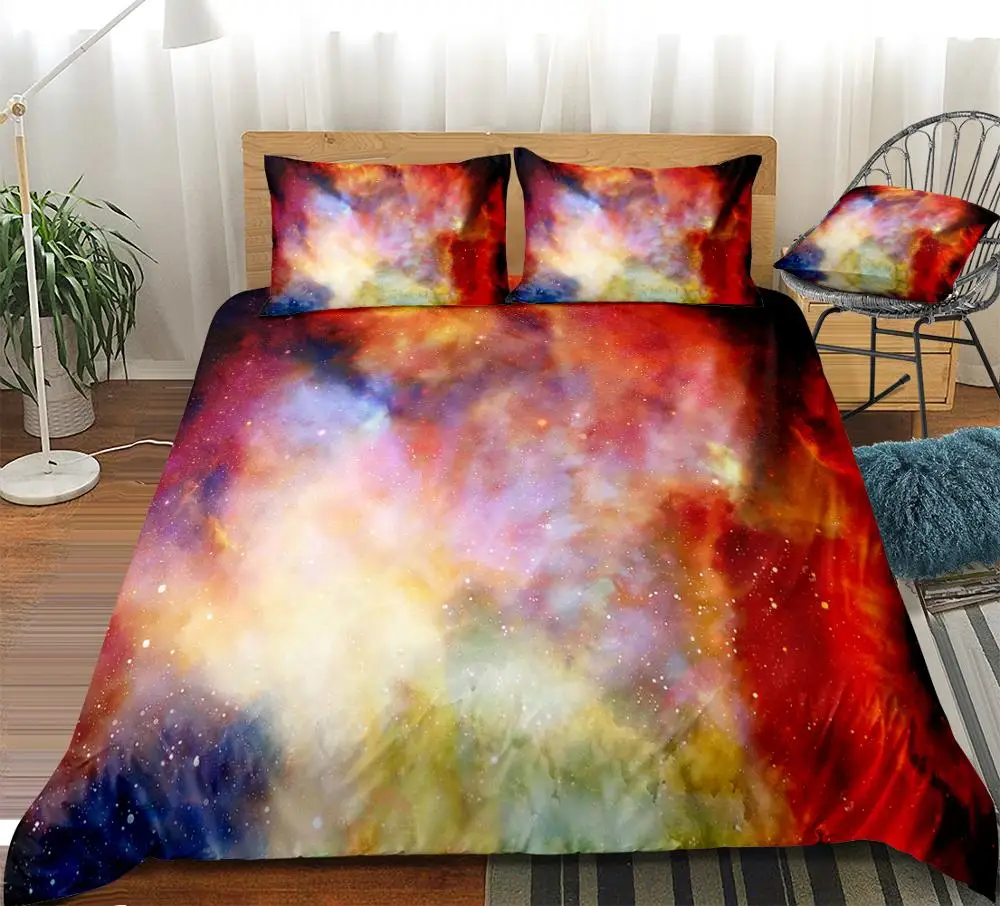 

3 Pieces Galaxy Duvet Cover Set Cosmic Space Bedding Stars Colorful Abstract Quilt Cover Queen Home Textiles Space Dropship