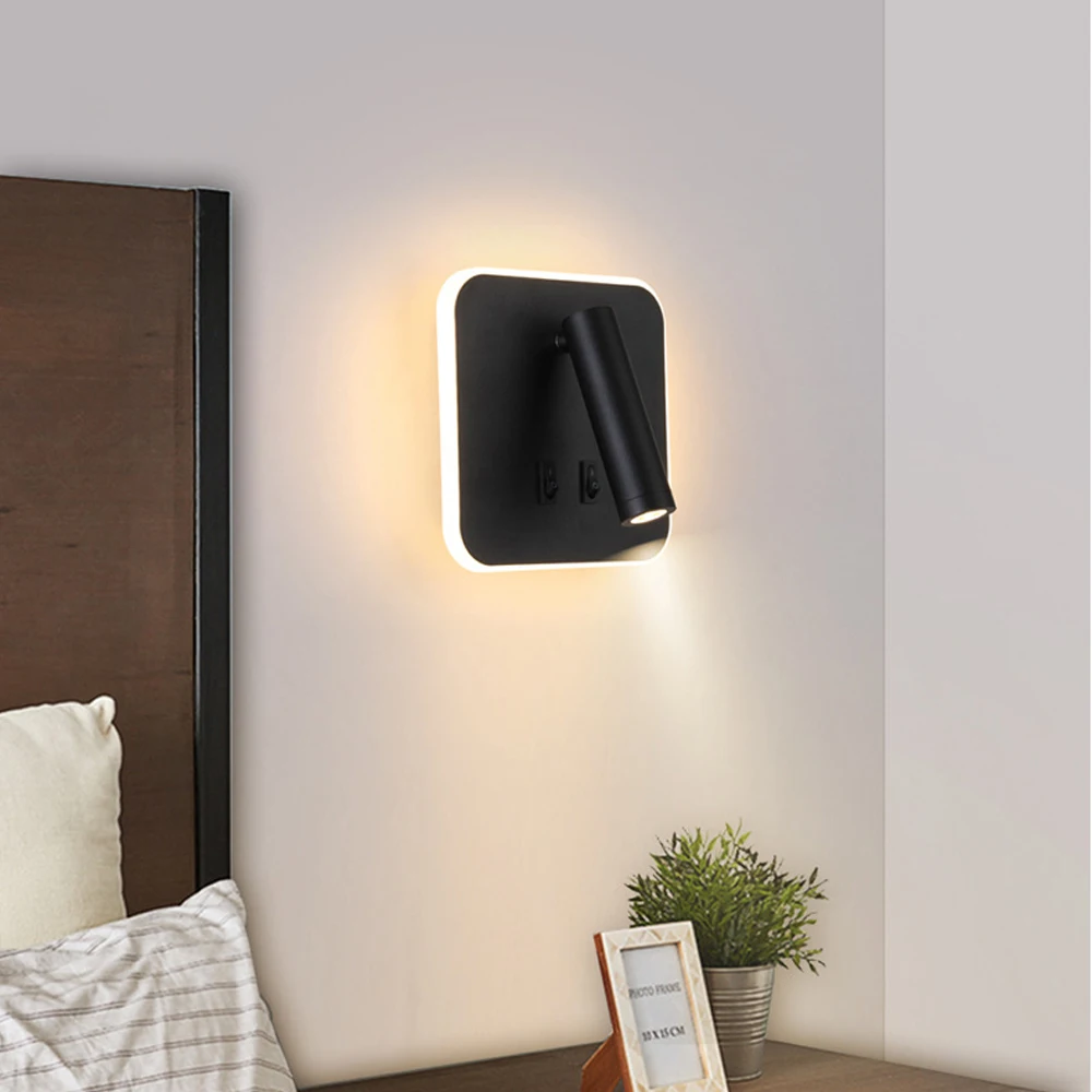 

LED Wall Lamp Indoor Modern Bedroom Bedside Lamp Surface Mounted Rotatable Reading Lamp Stair Study Porch Sconce Light AC85-265V