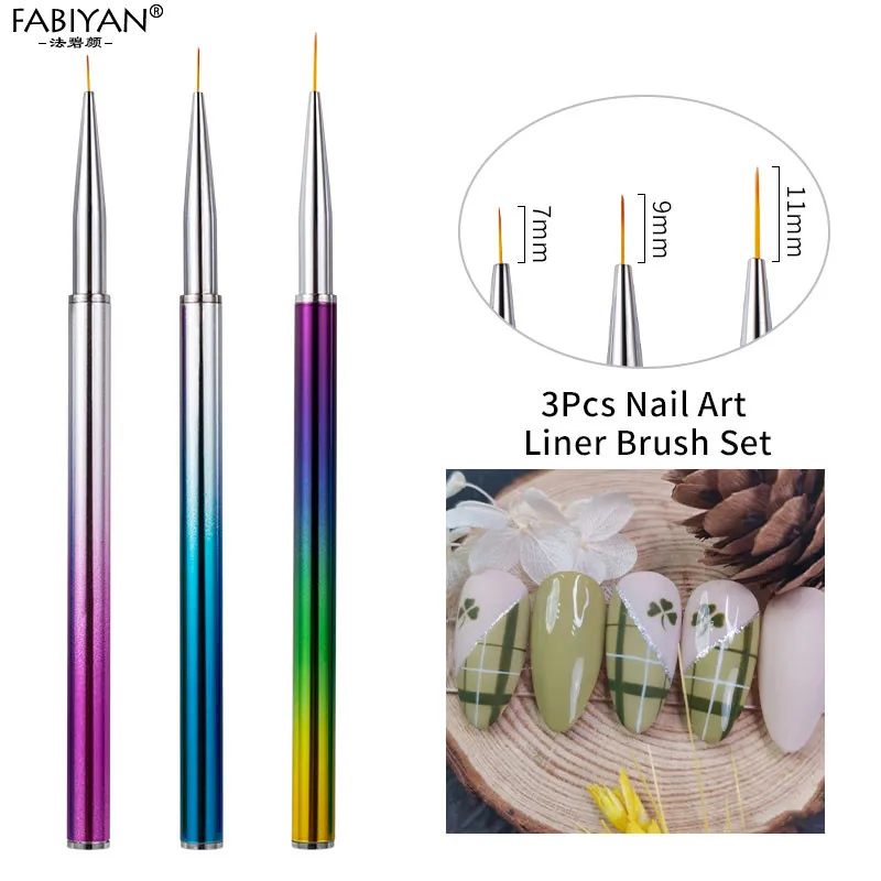 7/9/11mm 3Pcs arcobaleno Nail Art pittura fai da te disegno fiore pennello fodera linea striscia penna Manicure Set strumenti