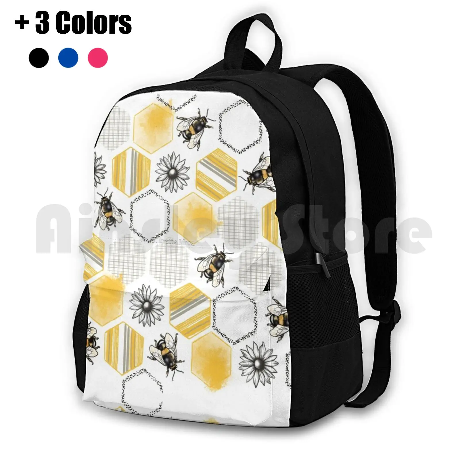 Bee Joyful Outdoor Hiking Backpack Riding Climbing Sports Bag Bees Flowers Orange Yellow Gold Spring Sunny Pattern Floral