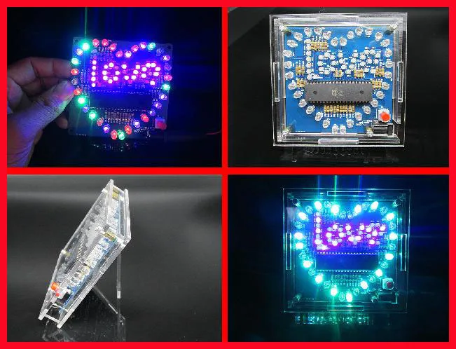 Colorful Dazzling 51 Single-chip Microcomputer Heart-shaped Water Lamp LED Light Love Lamp Electronic Kit with LOVE