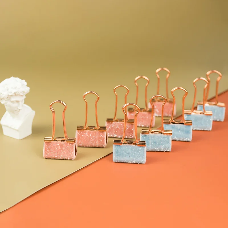 6pcs/lot cute kawaii sequins metal office school velvet binder clip set pink light blue student paper document organizer clip