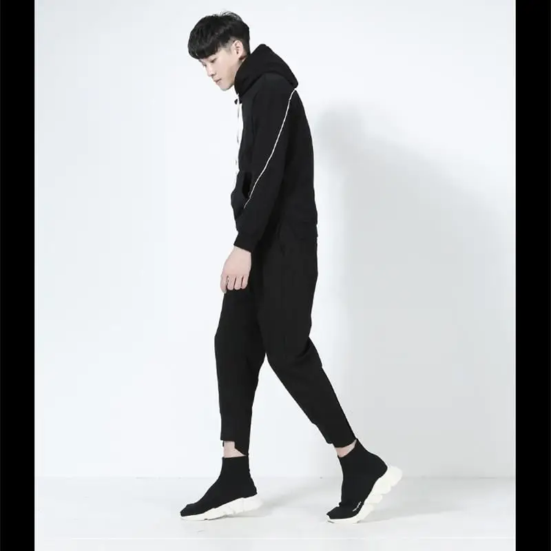 Men Slim Sports Pants Spring And Autumn New Solid Color Elastic Waist Personality Pant Leg Design Loose Fashion Conical Pants