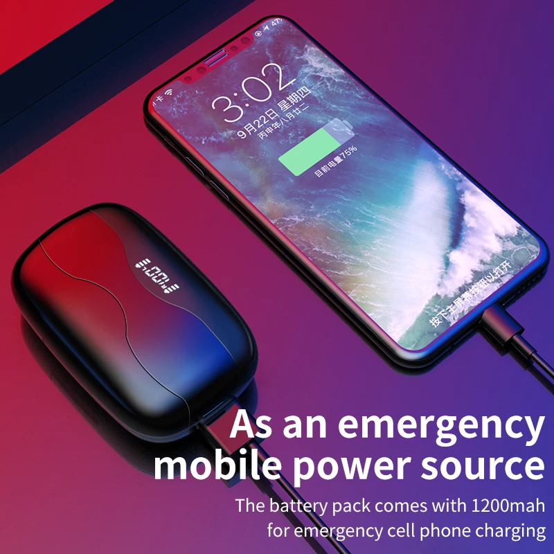 ชุดหูฟังลดเสียงรบกวนหูฟังไร้สายบลูทูธ Touch Control หูฟังจอแสดงผล LED 1200MAh กล่องชาร์จ