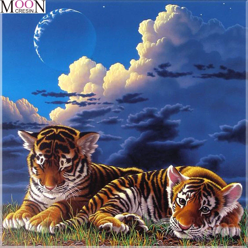 Diy Diamond Painting Tiger Blue sky clouds Full Square Round Drill Embroidery Cross Stitch Rhinestones Mosaic Cartoon With Bead