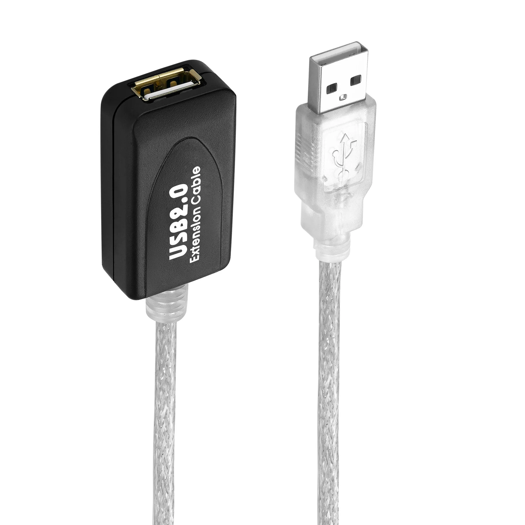Удлинительный кабель USB 7,6 Bochara, 2,0 м, USB 2,0, тип A, штекер-гнездо, двойное экранирование (фольга + оплетка), активный усилитель микросхем