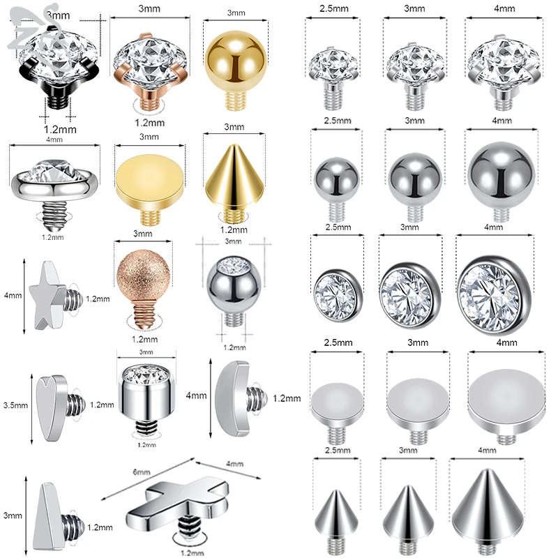 ZS-Juego de Piercing Micro dérmico de acero inoxidable 316L, Piercings de superficie de ancla dérmica de cristal CZ, anillos dérmicos de Luna y