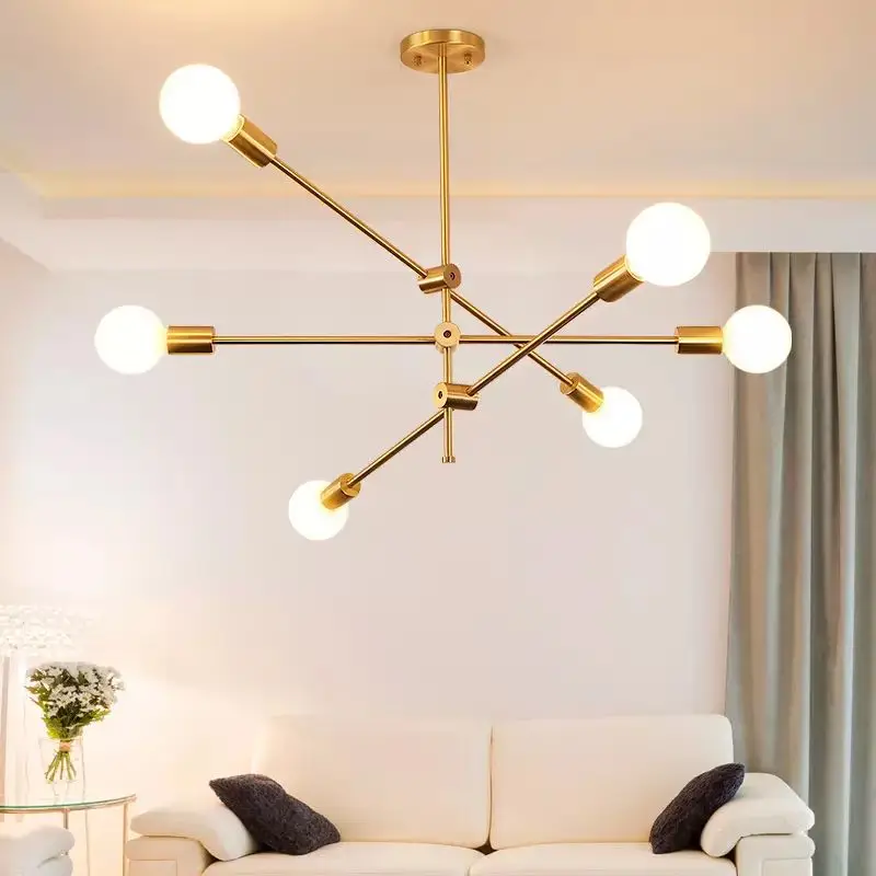 Mobile Chandeliers Model 6 Heads Nordic Wrought Iron Lighting branching bubbles Geometric Line Bedroom e27 chandelier