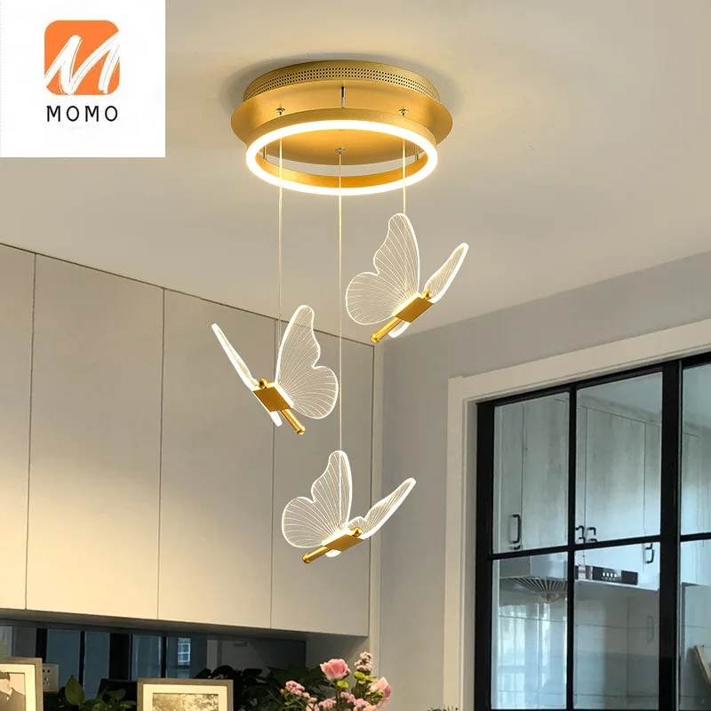 Stair long chandelier modern minimalist atmosphere Nordic living room creative butterfly dining room rotating bedroom led lights