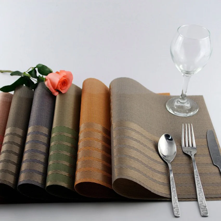 4 Pcs/set Simple Stripe PVC Placemats Kitchen Dining Coffee Table Place Mats Coasters Kitchen Accessories Individuales De Mesa