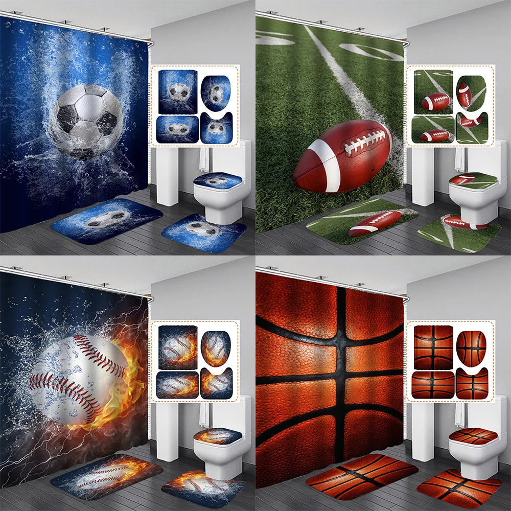 Ball 3D printing HD football Rugby shower curtain Waterproof bathroom curtain set with hook Home decoration cortinas de baño