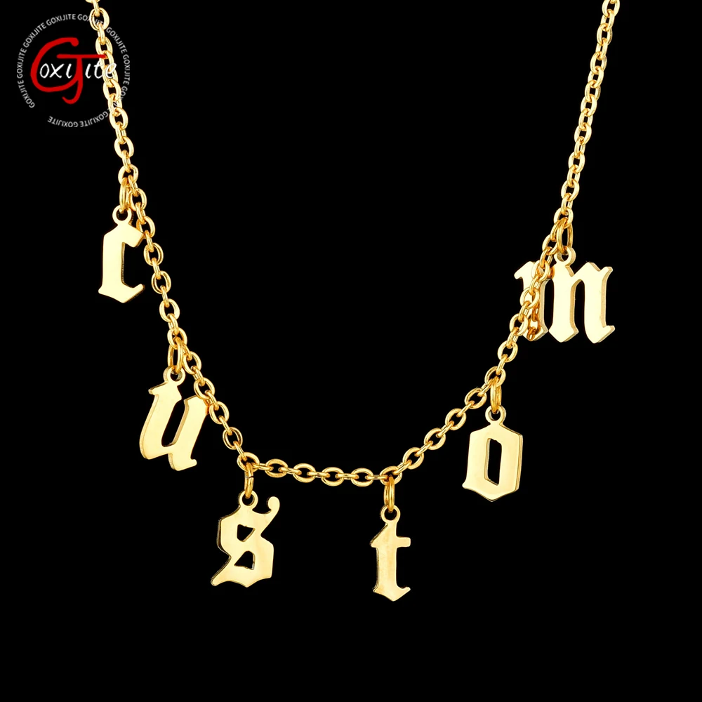 Goxijite Custom Letters Chokers Necklace For Women Old English Gold Color Initial Number Pendant Gothic Necklaces Jewelry Gift