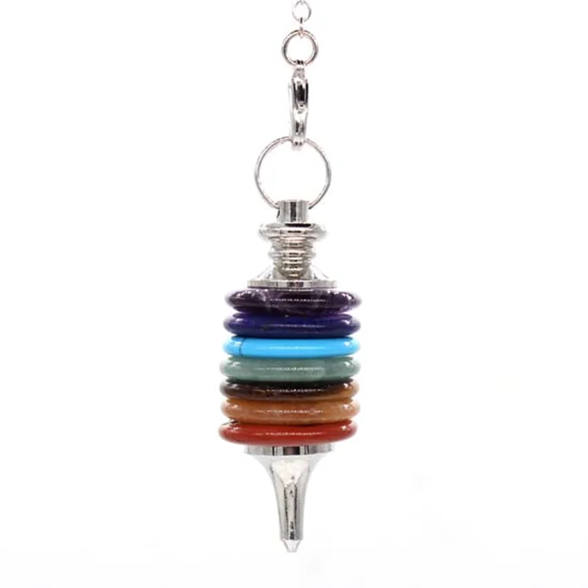 KFT Natural 7 Chakra Healing Crystal Round Slice Stone Pendulum for Chakra Balancing Therapy Reiki Divinations Meditation