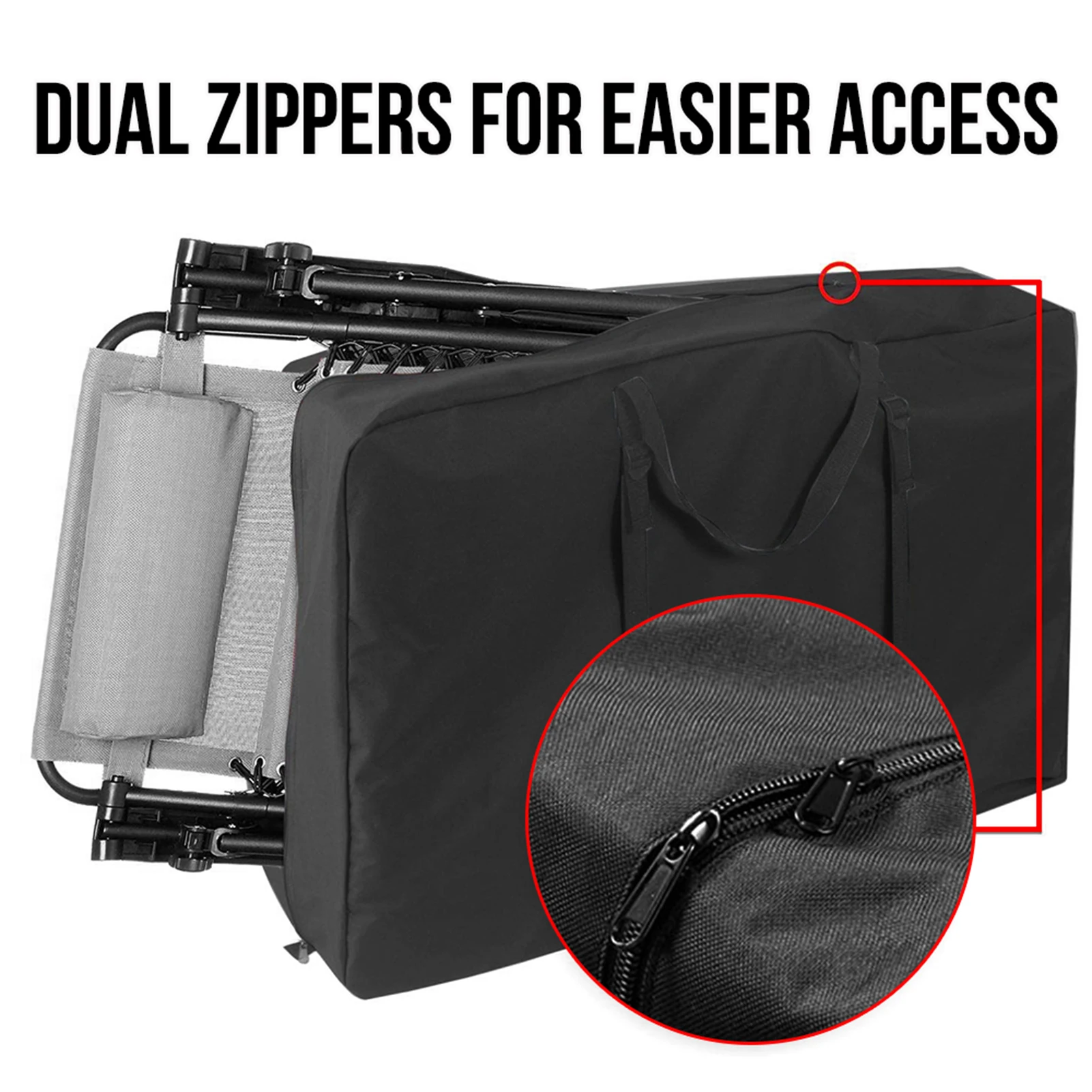 Heavy Duty Folding Chair Storage Bag L-shaped Double Zipper Bag For Lounge Transport Chair