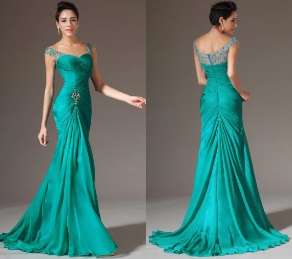 Vendita calda colore verde 2020 vestido de noiva guaina lunghezza del pavimento pieghe lunghe Chiffon di cristallo abito da ballo formale abiti da damigella d'onore