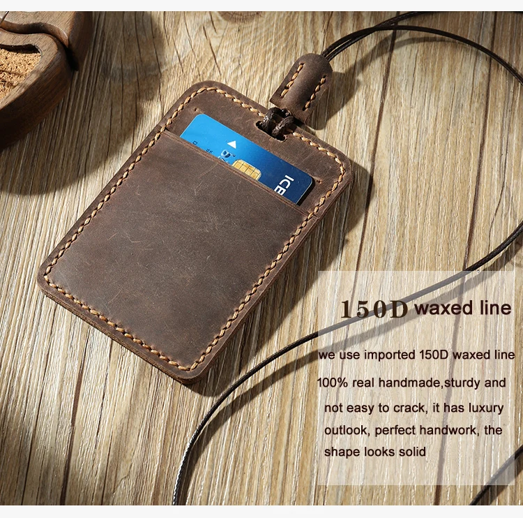 Handmade Vintage Crazy horse Genuine leather card holders ID card holder name card leather sleeve ID Badge Case