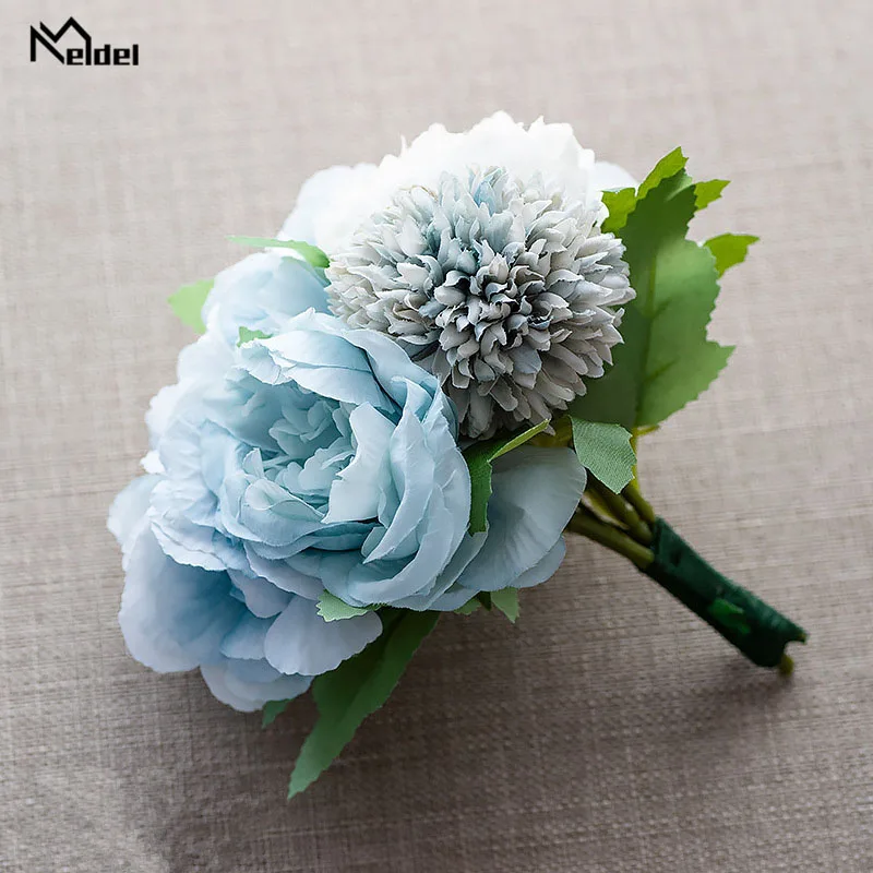 Meldel-ramo de novia de seda Artificial, de hortensia Pompón, flores, soporte para damas de honor, suministros para el hogar y la boda