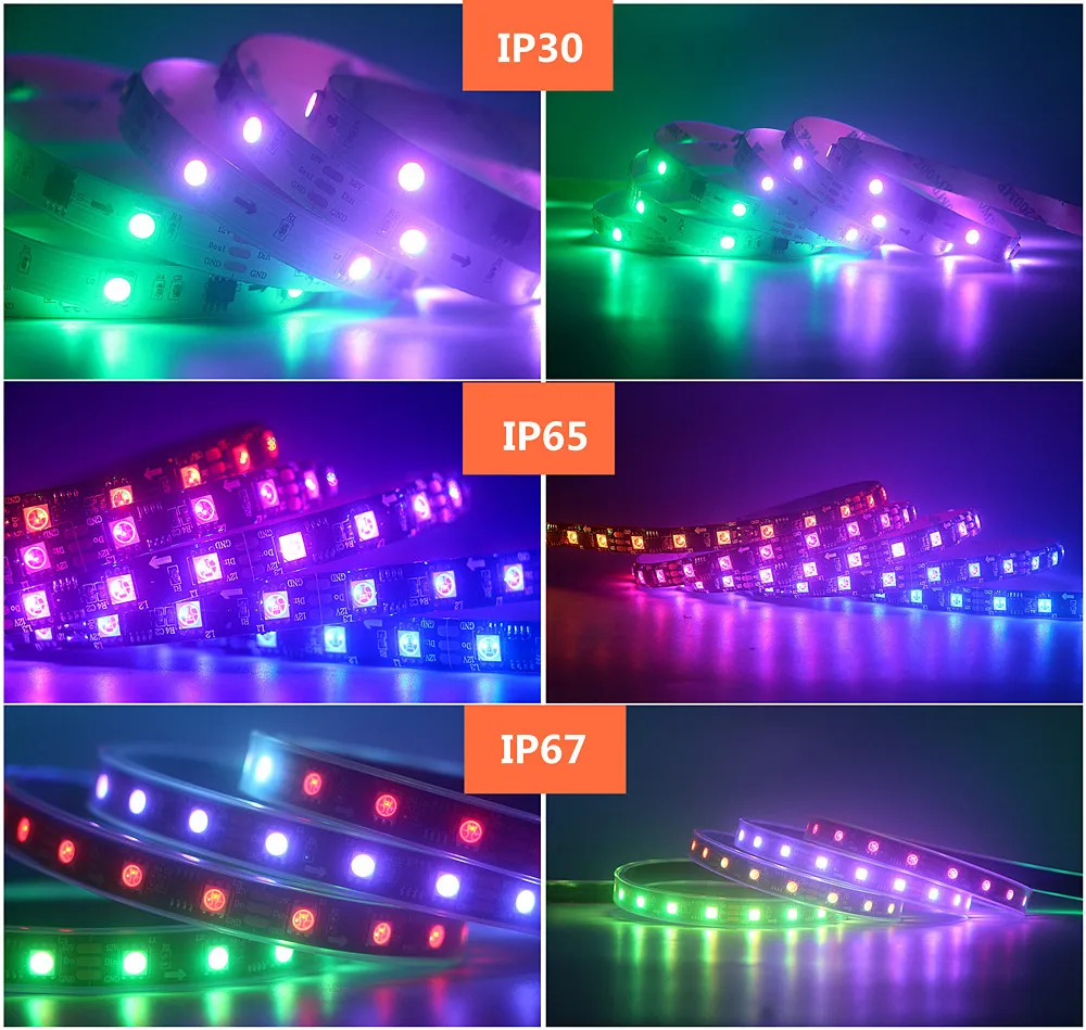 DC12V WS2811 Addressable Led Pixel Strip Light 30/60 LEDs Full Colors 5050 RGB Flexible Digital Ribbon Tape 1 IC Control 3 leds