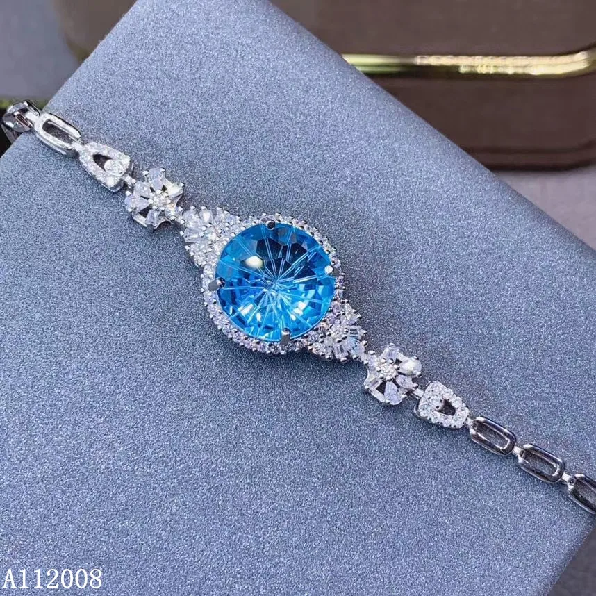 KJJEAXCMY fine jewelry 925 sterling silver inlaid natural blue topaz bracelet lovely female bracelet support testing