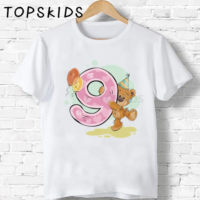 2024 Boys/Girls Happy Birthday Bear Number 1 2 3 4 5 6 7 8 9 Bow Print T shirt Baby Cartoon Winnie Funny T-shirt Kids Clothes