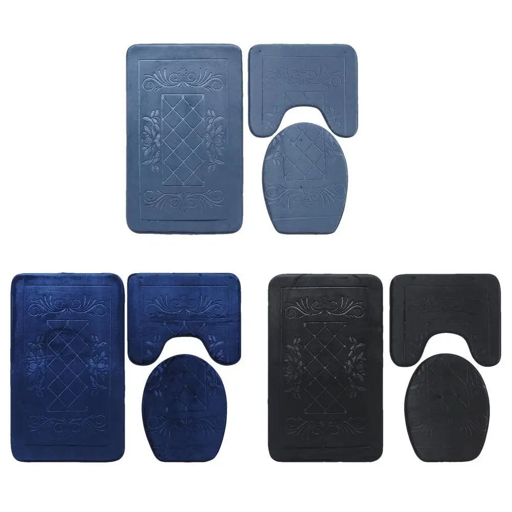 3pc Non-Slip Bathroom Mat Set U Shaped Contour Mat With Bath Mat Cover Toilet Mat Absorbent Bathroom Accessories