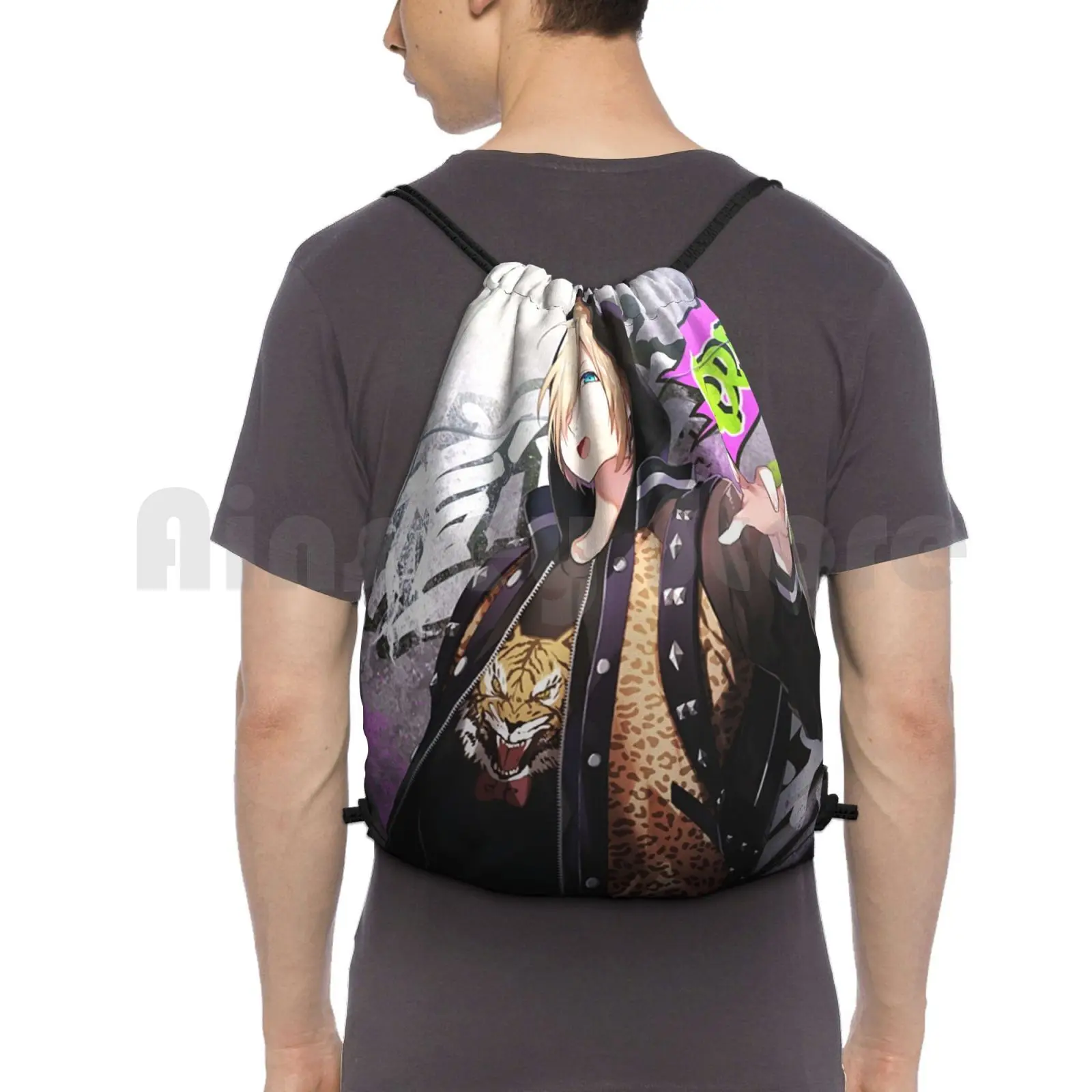 

Tigger Backpack Drawstring Bags Gym Bag Waterproof Boy Cool Sexy Tigger Man Ice On Ice Anime Manga