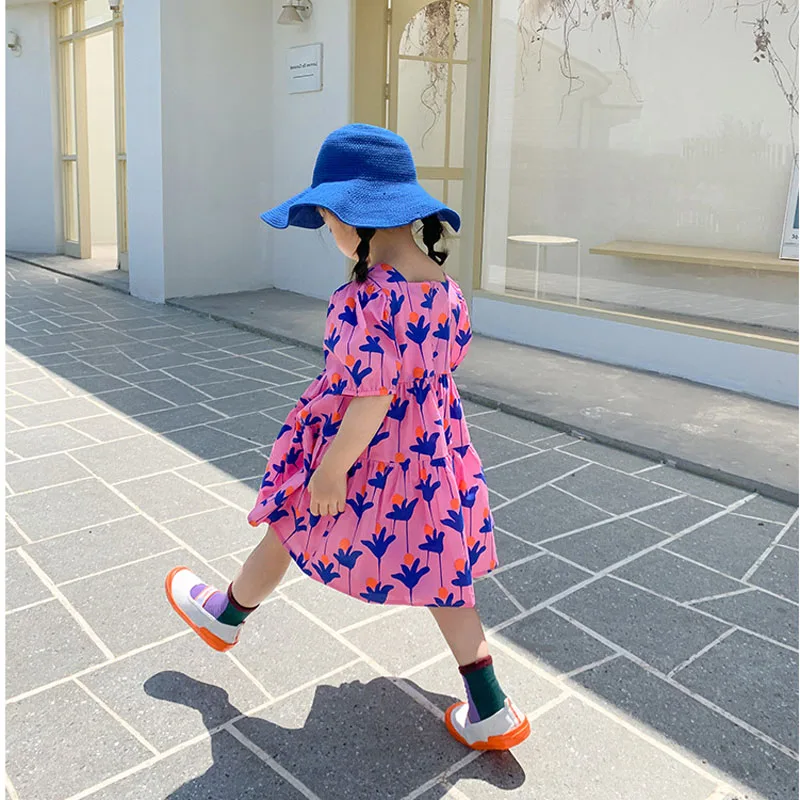 Summer Girls Dress Fashion Bright Bright Color Flower Dresses Big Large Loose Cute For Girls Dresss Baby Kids Children\'S Clothes