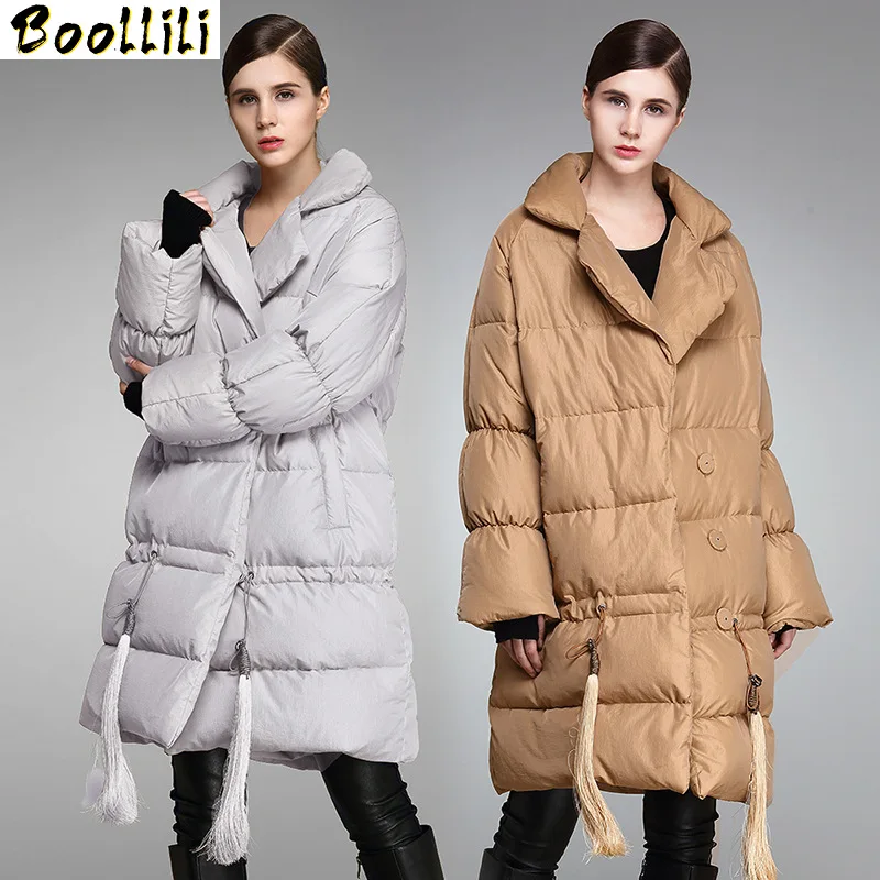 

2023 New Boollili Women's Down Jacket Warm Winter Coat Long 90% White Duck Down Jacket Women Parka Korean Puffy Jacket