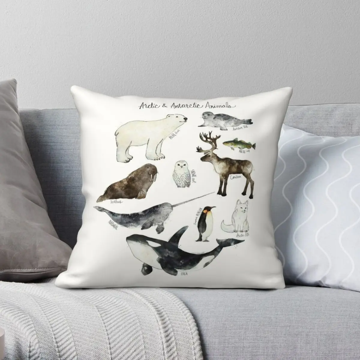 Arctic Antarctic Animals Square Pillowcase Polyester Linen Velvet Pattern Zip Decor Sofa Cushion Cover