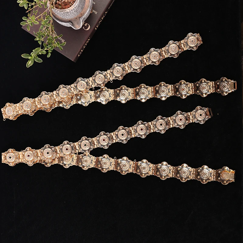 New Bridal Dress Belt with Gold Plating Hollow Out Flower Belt for Girls Adjustable Chain Belts Luxury Bridal Accessories