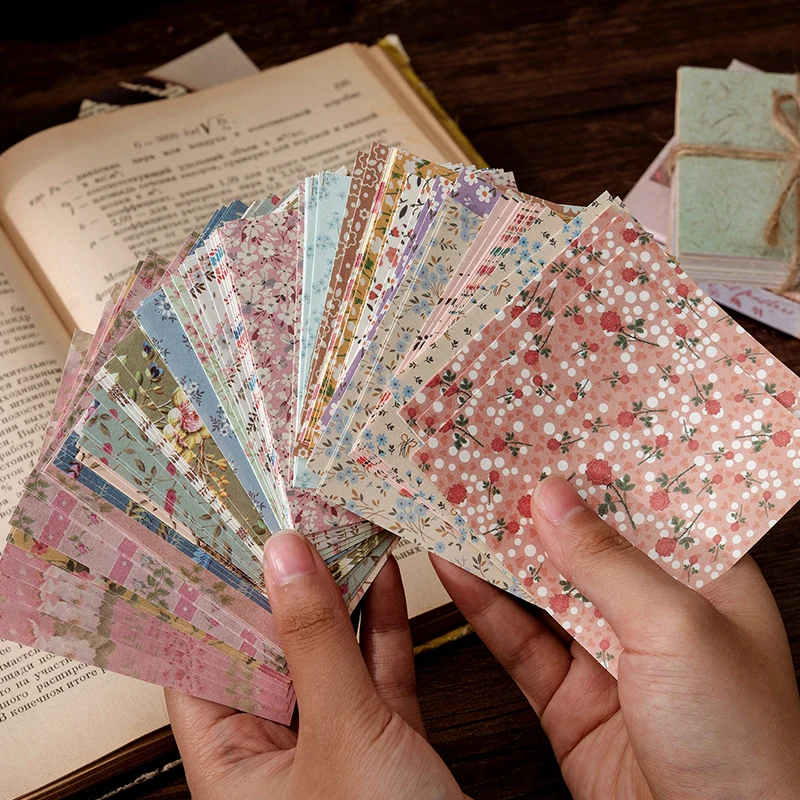 Yoofun 100pcs/pack Vintage Memo Pads Retro Flower Butterfly Material Paper for Scrapbooking Journal Diary Decoration Collage DIY