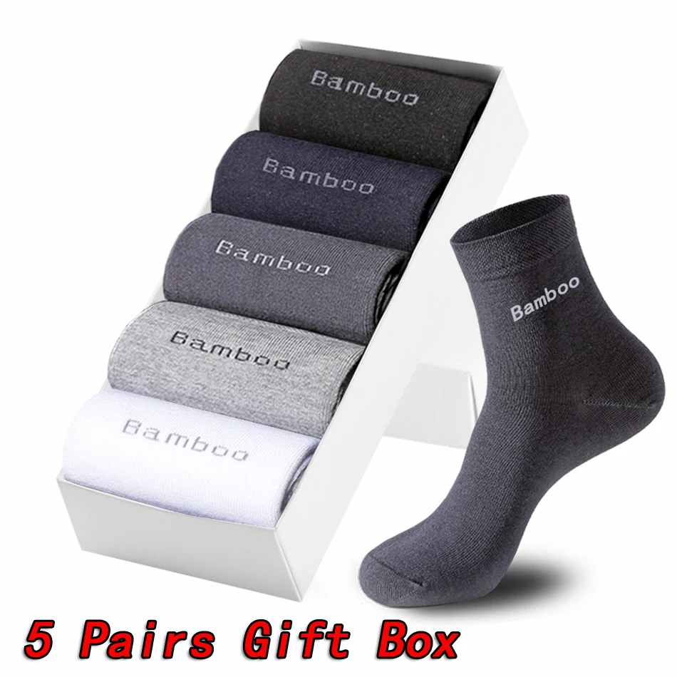 5 Pair Gift Boxed Men‘s Bamboo Socks Brand Comfortable Breathable Casual Business Mens Crew Socks High Quality Gift Socks Men