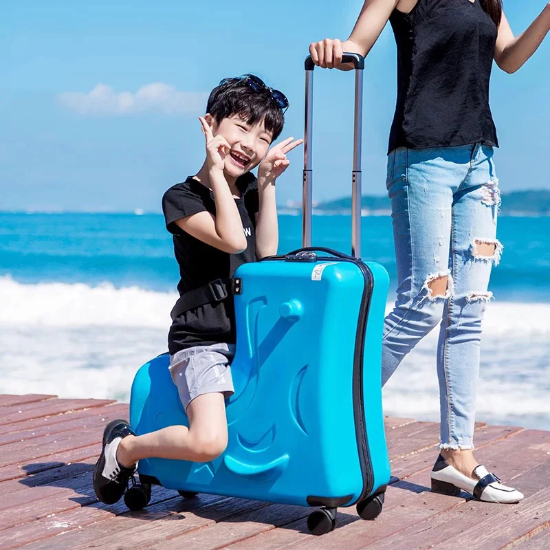 Imagem -04 - Sit Ride Suitcase on Wheels Trolley Case Rolling Bagagem Case de Viagem Baby Travel Locks Trolley on Wheels Crianças 20 24 Inch Crianças