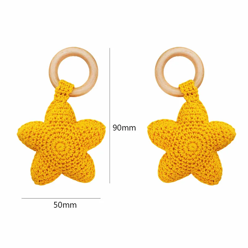 Chenkai 1PCS Crochet Star Nature Wood Ring Pacifier Dummy Teether Grasper DIY Infant Sensory Bite Jewelry Baby Teethering Toy