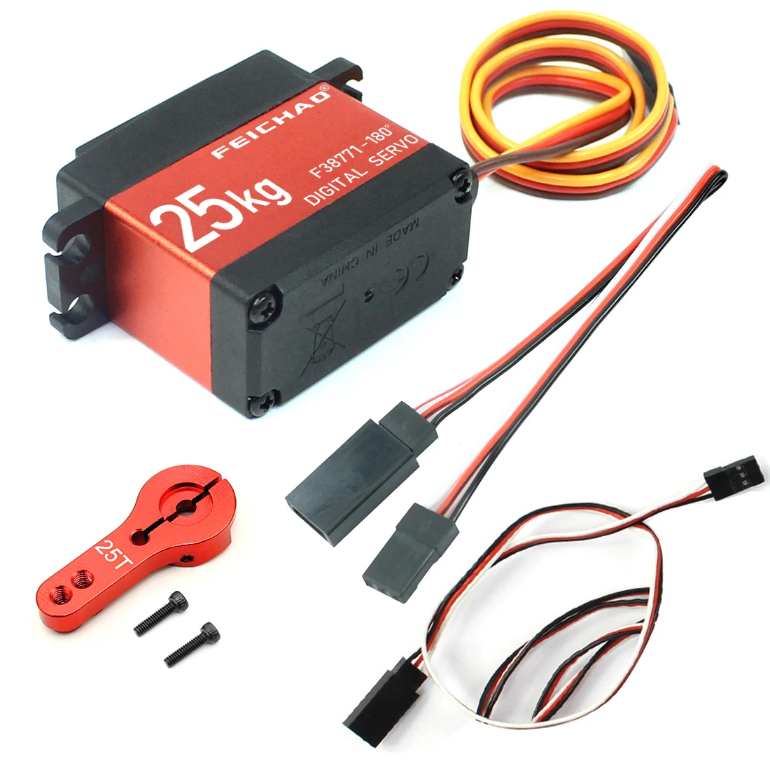 FEICHAO 25 kg/30 kg digitaler Servo-Roboterarm, großes Drehmoment, Metallgehäuse, wasserdicht, mit Servoarm und Verlängerungskabel für RC-Car